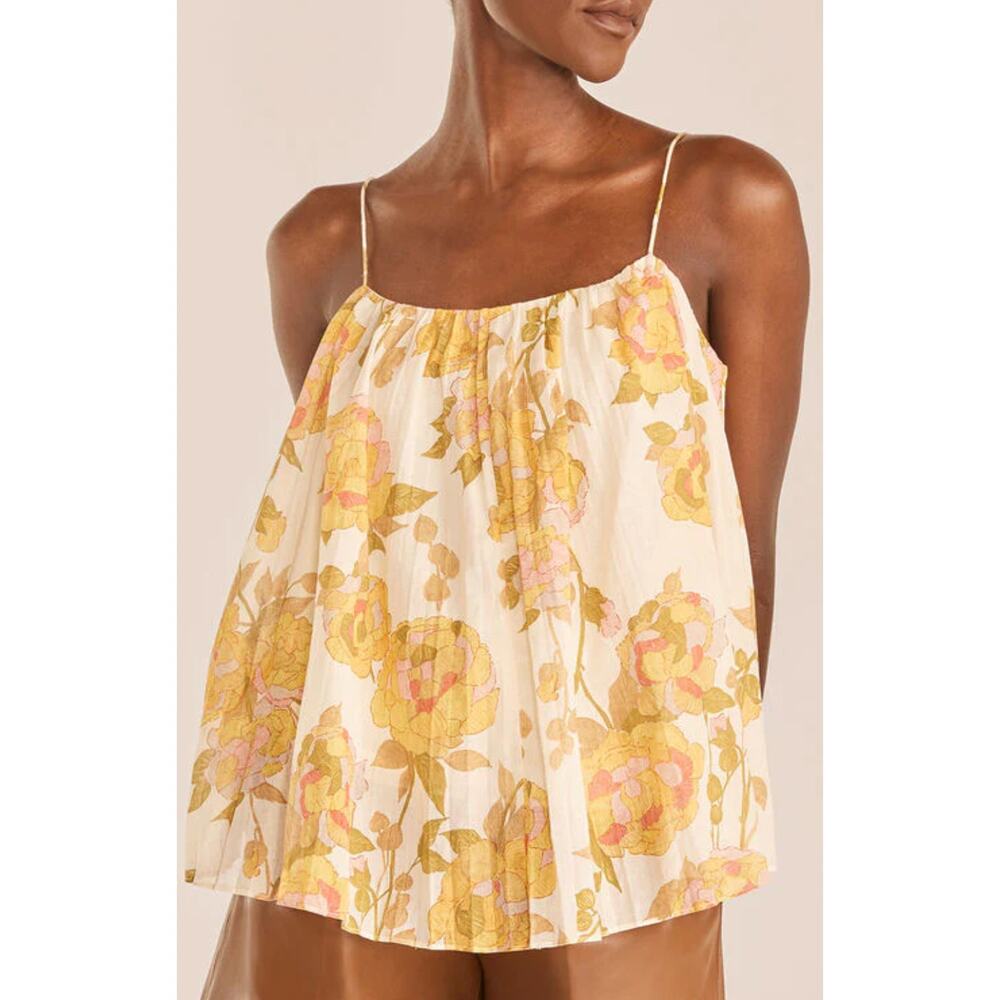 Rebecca Taylor Peony Floral Micro Strap Accordion Tank Top Boho Cottage Sz Large